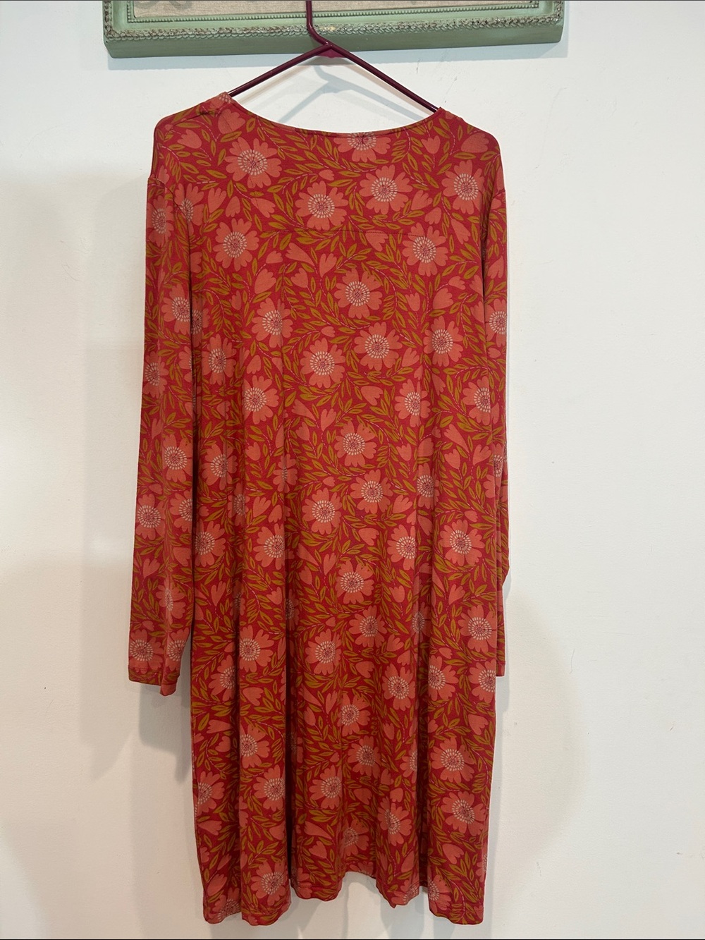Gudrun Sjödén Women’s XL Rust Retro red Floral Long-Sleeve Shift Dress short - Picture 5 of 7
